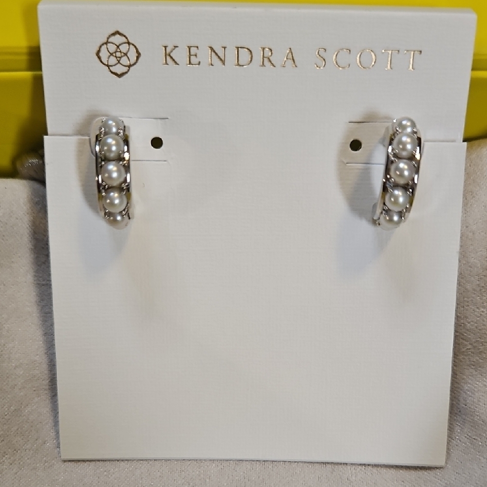 New Kendra Scott Krista Silver Hoop with Pearls